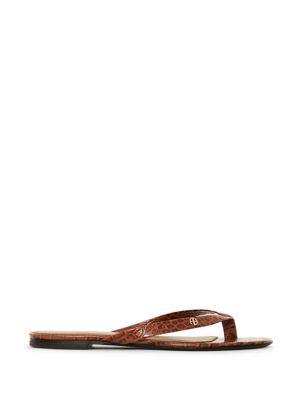 NEW ANINE BING women's noelle thong sandals in embossed brown